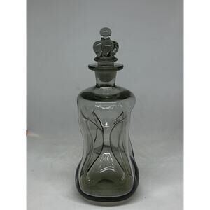 Danish Vintage Holmegaard Smokey Gray Gradient Glass Decanter With Crown Stopper